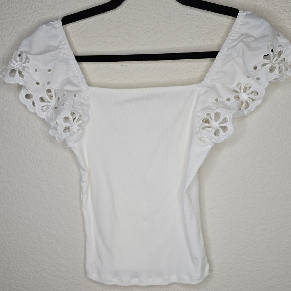 Lush White Floral Lace Sleeve Blouse